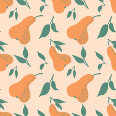 Pear vegetable seamless pattern, cute doodle background for textile and scrapbook