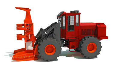 Wheeled Feller Buncher 3D rendering on white background