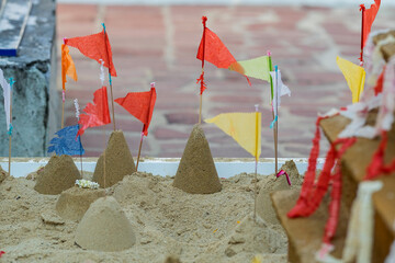 Sand pagoda in Songkran day on Thailand, The tradition of building a sand pagoda on Songkran Day is...
