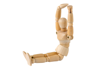 Wooden figure doing crunches