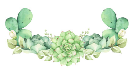 Floral bunches. Succulent bouquets. Watercolor illustration. Romantic floral hand drawn illustration.