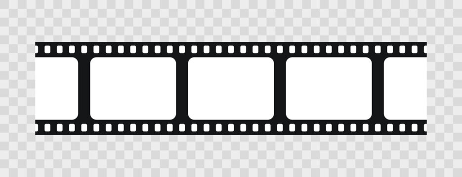 Old seamless cinematic frame. Seamless photo roll on transparent background. Retro camera reel with slide. Vintage video border. Close-up cinema strip. Vector illustration.