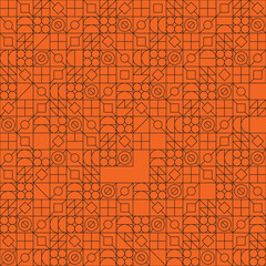 Fototapeta premium Modern multicolor design seamless pattern. Thin line geometric shapes in Bauhaus ornament. Vector illustration of geometrical pattern. EPS 10