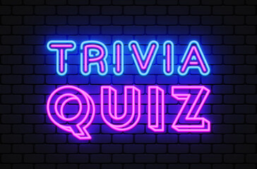 Trivia Quiz in retro style on light background. Quiz night neon signboard, light banner. Neon vector illustration