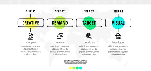 Colorful infographic flow chart clipart. Simple hand-drawn data and analytics. Line business concept with 4 steps ?olored flow chart diagram.