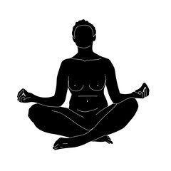 Silhouette of a naked woman who is sitting in the lotus position. Vector illustration isolated on a white