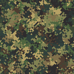 Seamless digital woodland pixel camo texture vector for army textile print