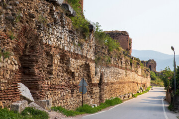 Lefke Gate (Lefke Kapi) of ancient Iznik Castle. Historical stone walls and doors of Iznik, Bursa.