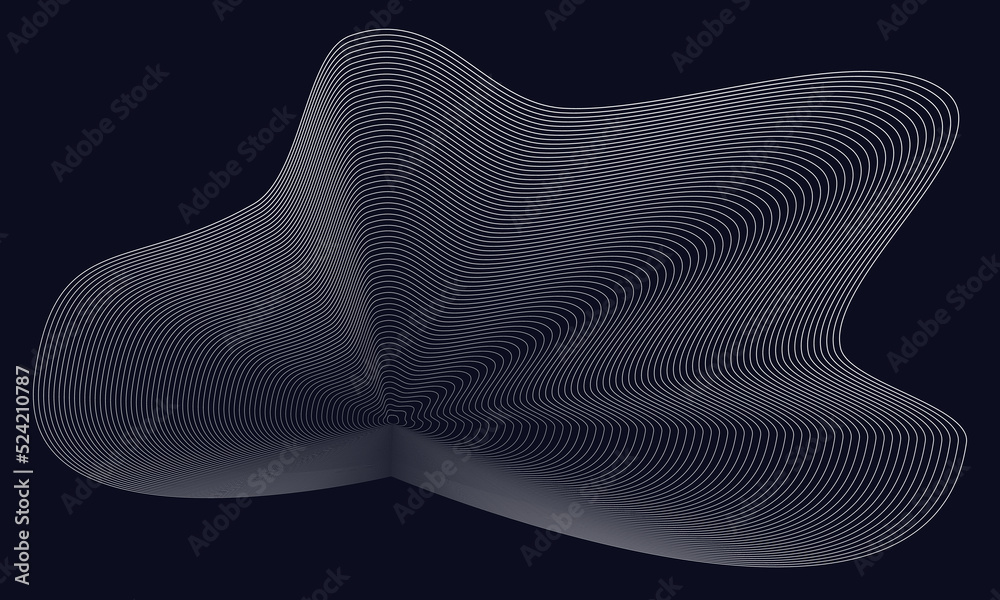 Poster abstract shapes with blend white lines on black background.