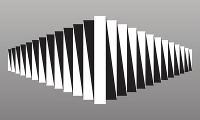 Black and white lines in zigzag like domino with shadow with perspective.