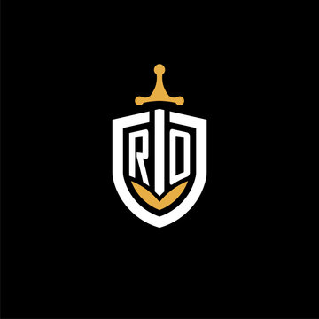 Creative letter RO logo gaming esport with shield and sword design ideas