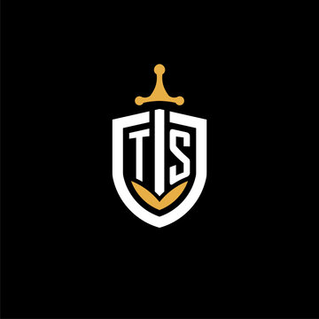 Creative letter TS logo gaming esport with shield and sword design ideas