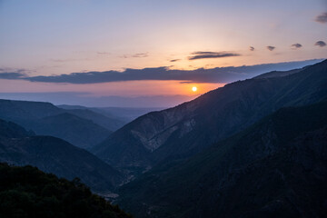 sunrise in a mountain gorge in the mountains of Armenia