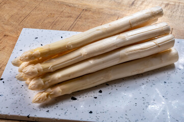 Bunch of fresh Dutch raw white asparagus vegetables