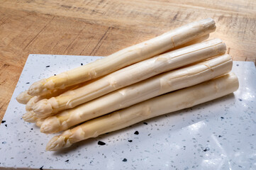 Bunch of fresh Dutch raw white asparagus vegetables