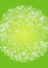 Abstract Green Background with Golden Circular Spot Lights.  Vibrant Sunlight  Summer and Spring Texture. Bokeh Blurry Template. Shiny Gradient Cover. Festive Christmass and New Year Snow on Green.