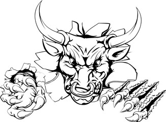 Bull ripping through background