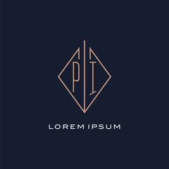 Monogram PI logo with diamond rhombus style, Luxury modern logo design - obrazy, fototapety, plakaty