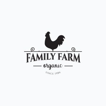 Vintage silhouette chicken farm vector illustration design. Simple agriculture logo concept.
