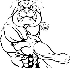 Punching bulldog mascot