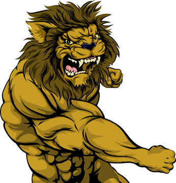 Lion mascot fighting