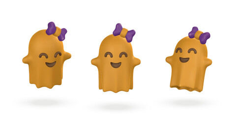 Cute cartoon 3d Halloween girl ghost. Halloween concept. Vector illustration