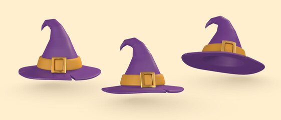 Cute cartoon 3d halloween hat. Witch hat. Halloween concept. Vector illustration