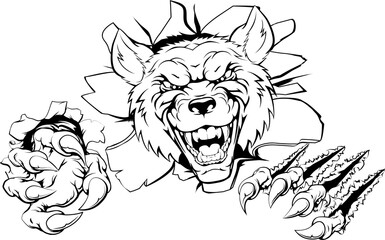 Wolf mascot smashing out