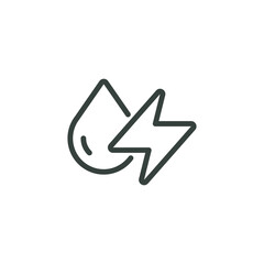 Thin Outline Icon Drop of Water and Lightning Electricity. Such Line sign as Water Supply and Electricity, Public Utilities. Vector Isolated Pictograms for Web on White Background Editable Stroke.
