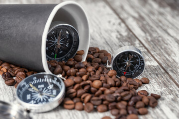 Fototapeta na wymiar Concept: variety of coffee flavors depending on the origin of the beans
