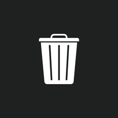 Outline recycle bin, trash bin on black background.