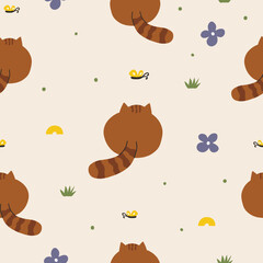Seamless vector pattern with a cat and a butterfly. Modern vector background for textiles and wallpaper.