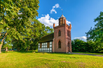 Naklejka premium Half-timbered church of St. Hubert from 1793. Nowe Warpno, West Pomeranian Voivodeship, Poland.