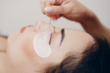 Eyelash Extension Procedure Close Up Selective Focus.