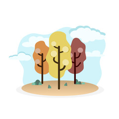 Autumn  Trees cartoon vector and blue sky background