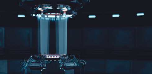 3D Rendering of sci fi theme laboratory glass tube. Concept for high tech background, artificial intelligence, cryogenic tank, wallpaper  © knssr