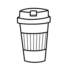 Reusable coffee mug doodle icon, vector hand drawn illustration of a cup for coffee to go, bring your own mug for zero waste lifestyle, isolated outline clipart on white background