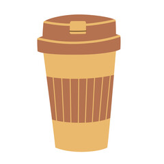 Coffee mug icon, vector doodle illustration of reusable cup for coffee to go, bring your own cup , zero waste lifestyle, isolated colored clipart on white background