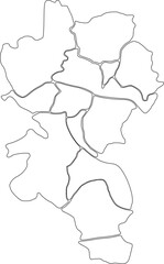 White flat blank vector administrative map of WÜRZBURG, GERMANY with black border lines of its districts