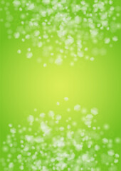 Fototapeta na wymiar Abstract Green Background with Golden Circular Spot Lights. Vibrant Sunlight Summer and Spring Texture. Bokeh Blurry Template. Shiny Gradient Cover. Festive Christmass and New Year Snow on Green.