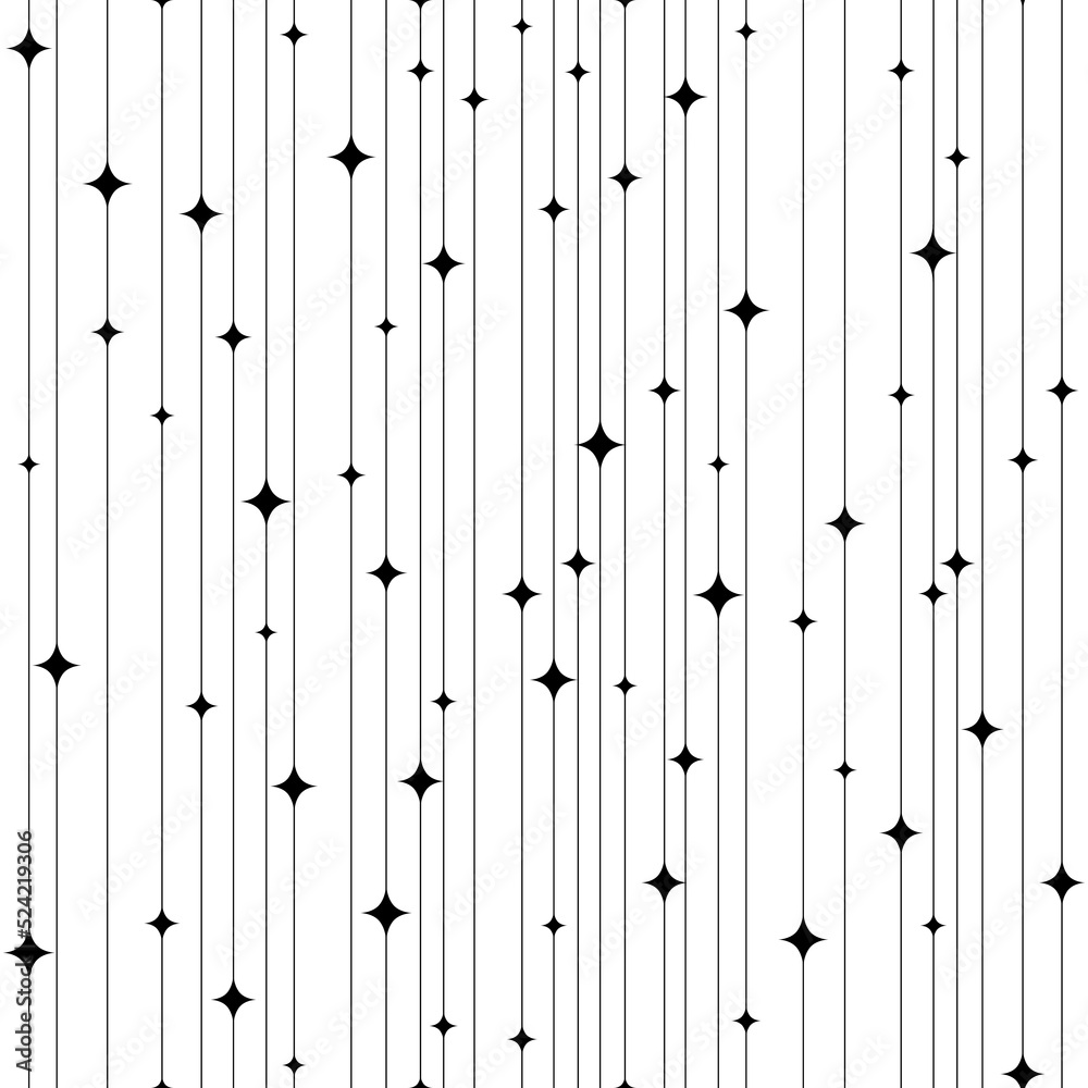 Wall mural seamless pattern. black star and line on white background. repeated stripe pattern. abstract vertica