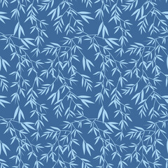  Japanese Bamboo Leaf Branch Vector Seamless Pattern