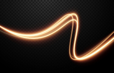 Vector glowing lines of light on an isolated transparent background. Luminous wavy lines, light trail png. Light speed effect. Neon, glowing spiral png.