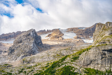 Panorama of Marmolada mountain with glacier
