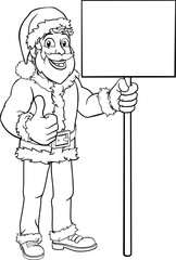 Young Santa Claus Holding Sign Christmas Cartoon