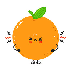 Cute angry orange fruit character. Vector hand drawn cartoon kawaii character illustration icon. Isolated on white background. Sad orange fruit character concept