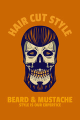 skull head with hair and beard card poster vector illustration