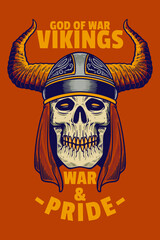 skull head wear viking helmet card poster vector illustration