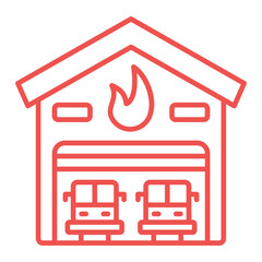 Firefighter Garage Multicolor Line Icon