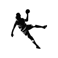 Handball player throwing ball - Handball players isolated vector silhouette on white background